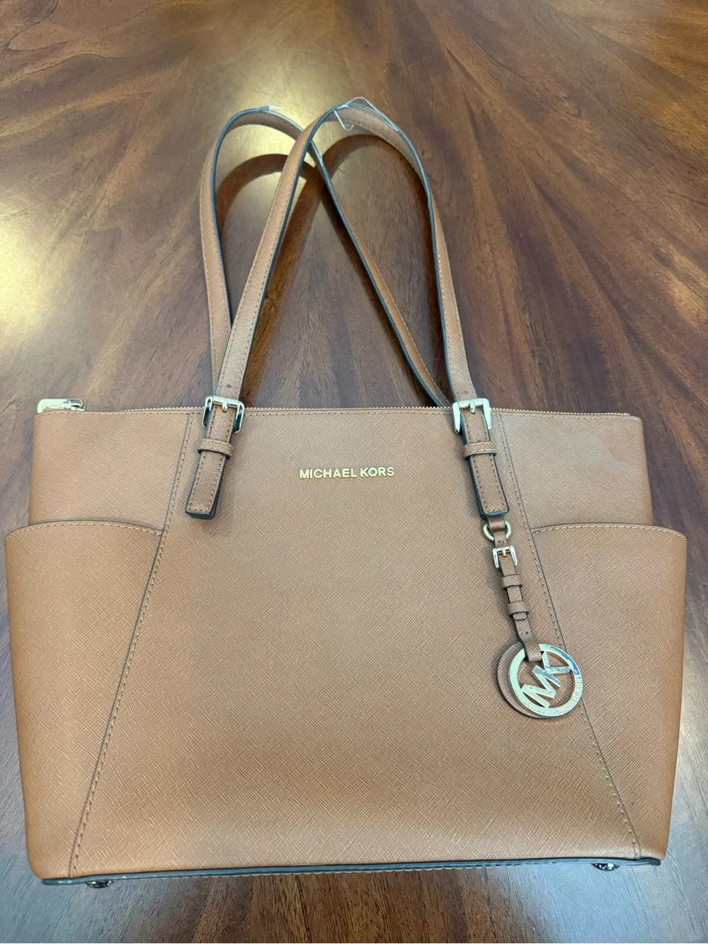 Michael Kors Brown Saffiano Leather Tote with Gold Hardware - Picture 3 of 7